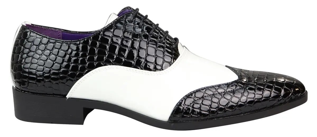 Zapatos de hombre de imitación de piel de cocodrilo en blanco y negro