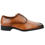Zapatos Oxford elegantes y formales de charol color camel para hombre, con cordones brillantes y punta redonda clásica.