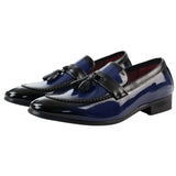 Mocasines azules de charol con borlas para hombre
