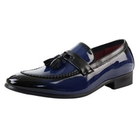 Mocasines azules de charol con borlas para hombre