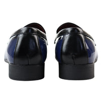 Mocasines azules de charol con borlas para hombre