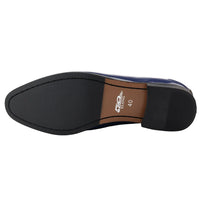 Mocasines azules de charol con borlas para hombre