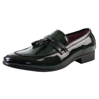 Mocasines verdes de charol con borlas para hombre