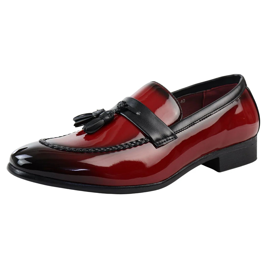 Mocasines rojos de charol con borlas para hombre