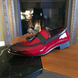 Mocasines rojos de charol con borlas para hombre