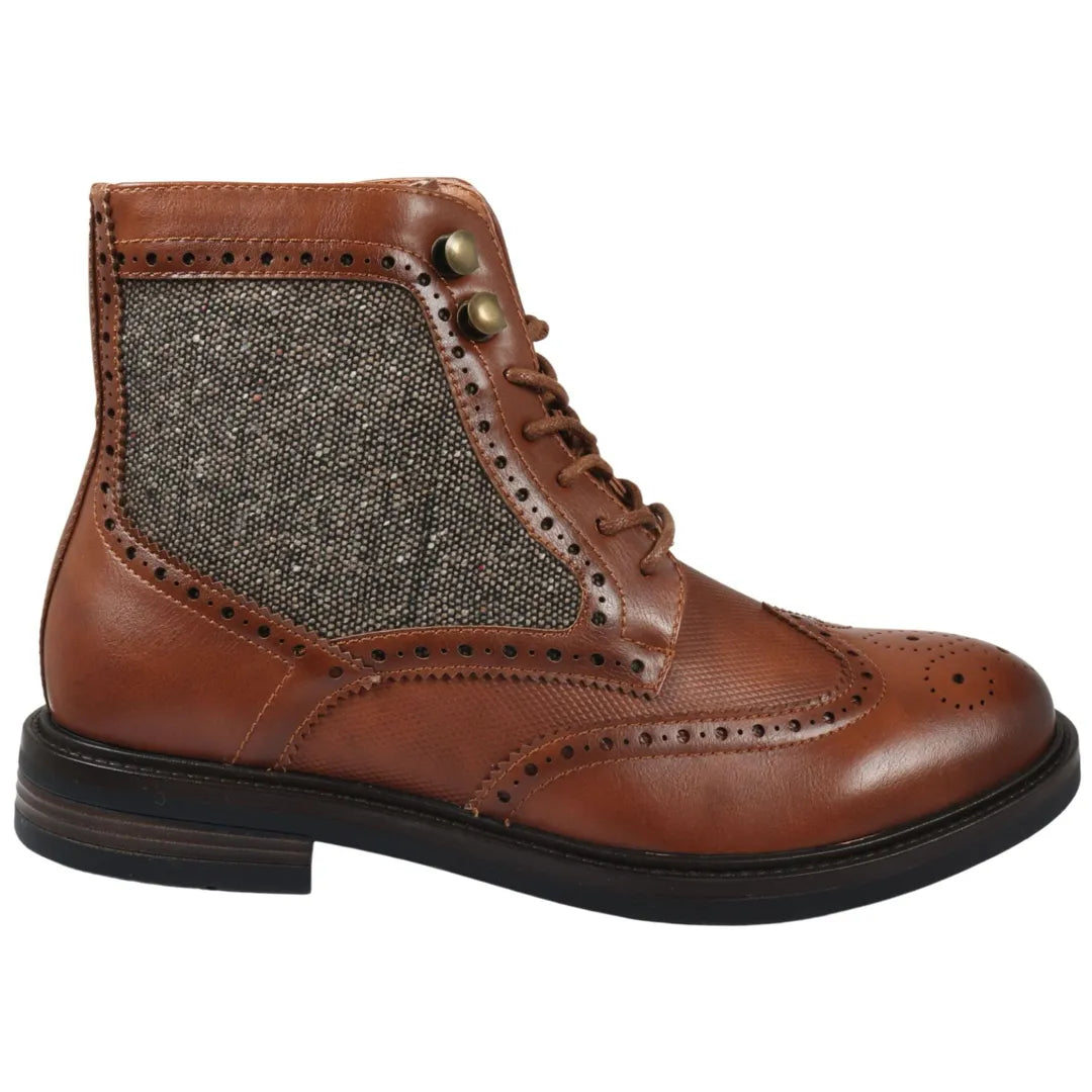 Botines de tobillo para hombre con cordones, estilo brogue, color marrón claro.