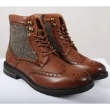 Botines de tobillo para hombre con cordones, estilo brogue, color marrón claro.