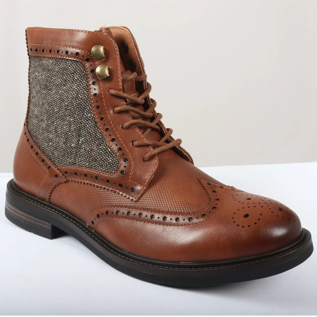 Botines de tobillo para hombre con cordones, estilo brogue, color marrón claro.