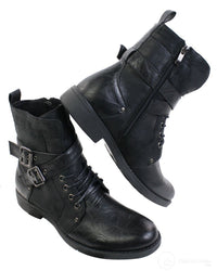Botines de tobillo para hombre estilo punk rock gótico emo, de cuero marrón y negro con hebilla.