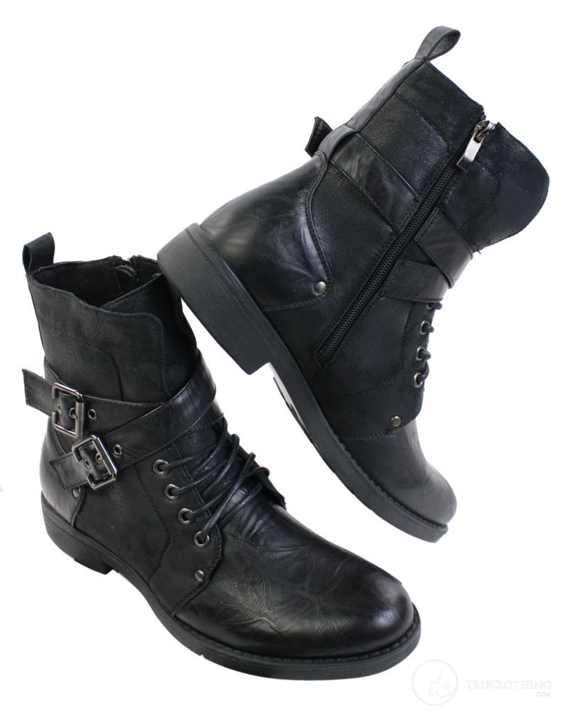 Botines de tobillo para hombre estilo punk rock gótico emo, de cuero marrón y negro con hebilla.