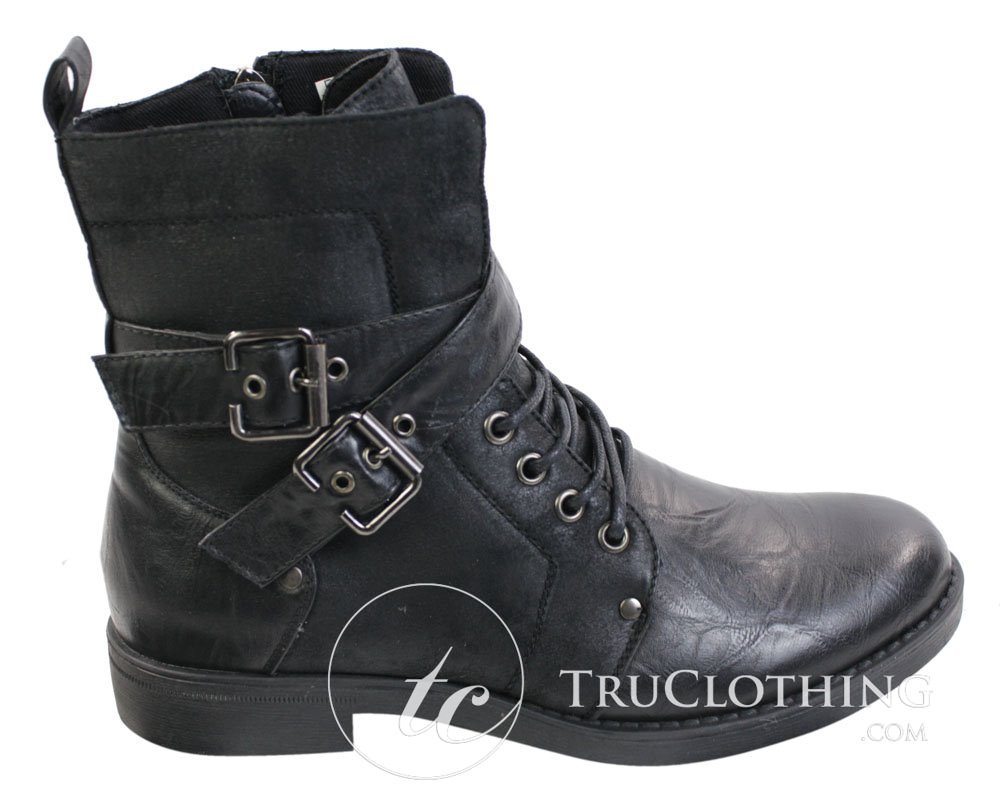 Botines de tobillo para hombre estilo punk rock gótico emo, de cuero marrón y negro con hebilla.