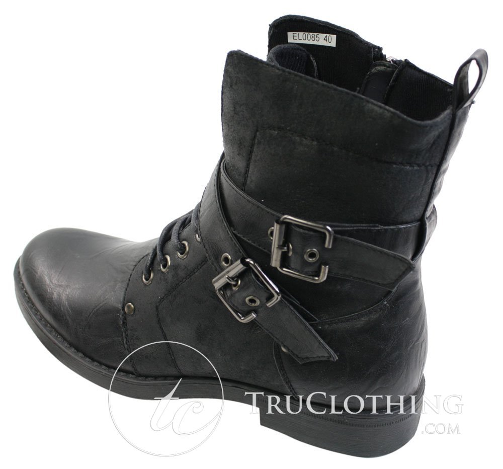 Botines de tobillo para hombre estilo punk rock gótico emo, de cuero marrón y negro con hebilla.