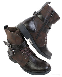 Botines de tobillo para hombre estilo punk rock gótico emo, de cuero marrón y negro con hebilla.