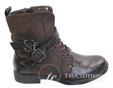 Botines de tobillo para hombre estilo punk rock gótico emo, de cuero marrón y negro con hebilla.