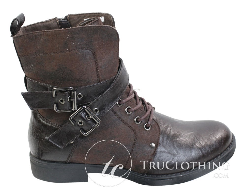 Botines de tobillo para hombre estilo punk rock gótico emo, de cuero marrón y negro con hebilla.