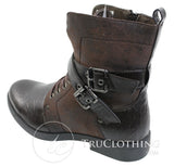 Botines de tobillo para hombre estilo punk rock gótico emo, de cuero marrón y negro con hebilla.