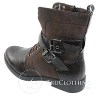 Botines de tobillo para hombre estilo punk rock gótico emo, de cuero marrón y negro con hebilla.