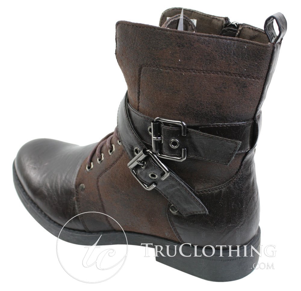 Botines de tobillo para hombre estilo punk rock gótico emo, de cuero marrón y negro con hebilla.