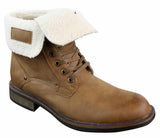 Botas militares casuales de cuero marrón claro con forro polar y botín para hombre.