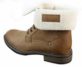 Botas militares casuales de cuero marrón claro con forro polar y botín para hombre.