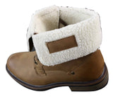 Botas militares casuales de cuero marrón claro con forro polar y botín para hombre.