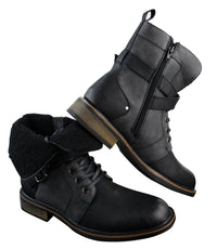 Botines de hombre estilo punk rock gótico emo motero con hebilla de cuero y forro polar.