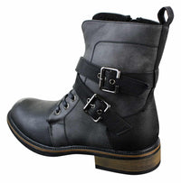 Botines de hombre estilo punk rock gótico emo motero con hebilla de cuero y forro polar.