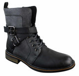 Botines de hombre estilo punk rock gótico emo motero con hebilla de cuero y forro polar.