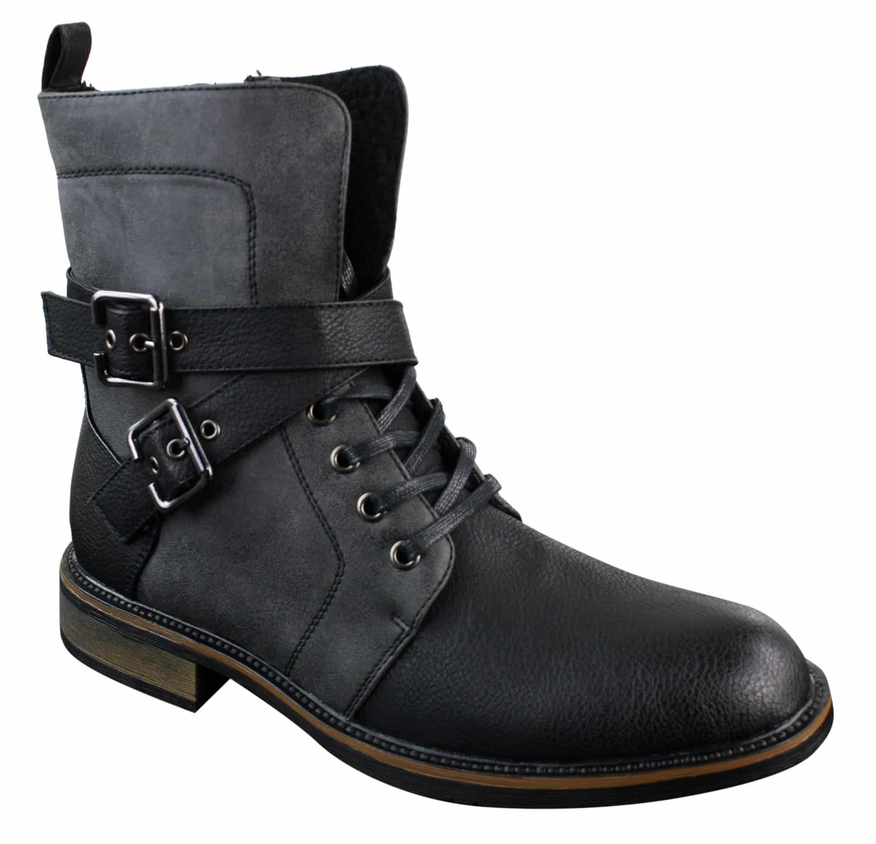 Botines de hombre estilo punk rock gótico emo motero con hebilla de cuero y forro polar.