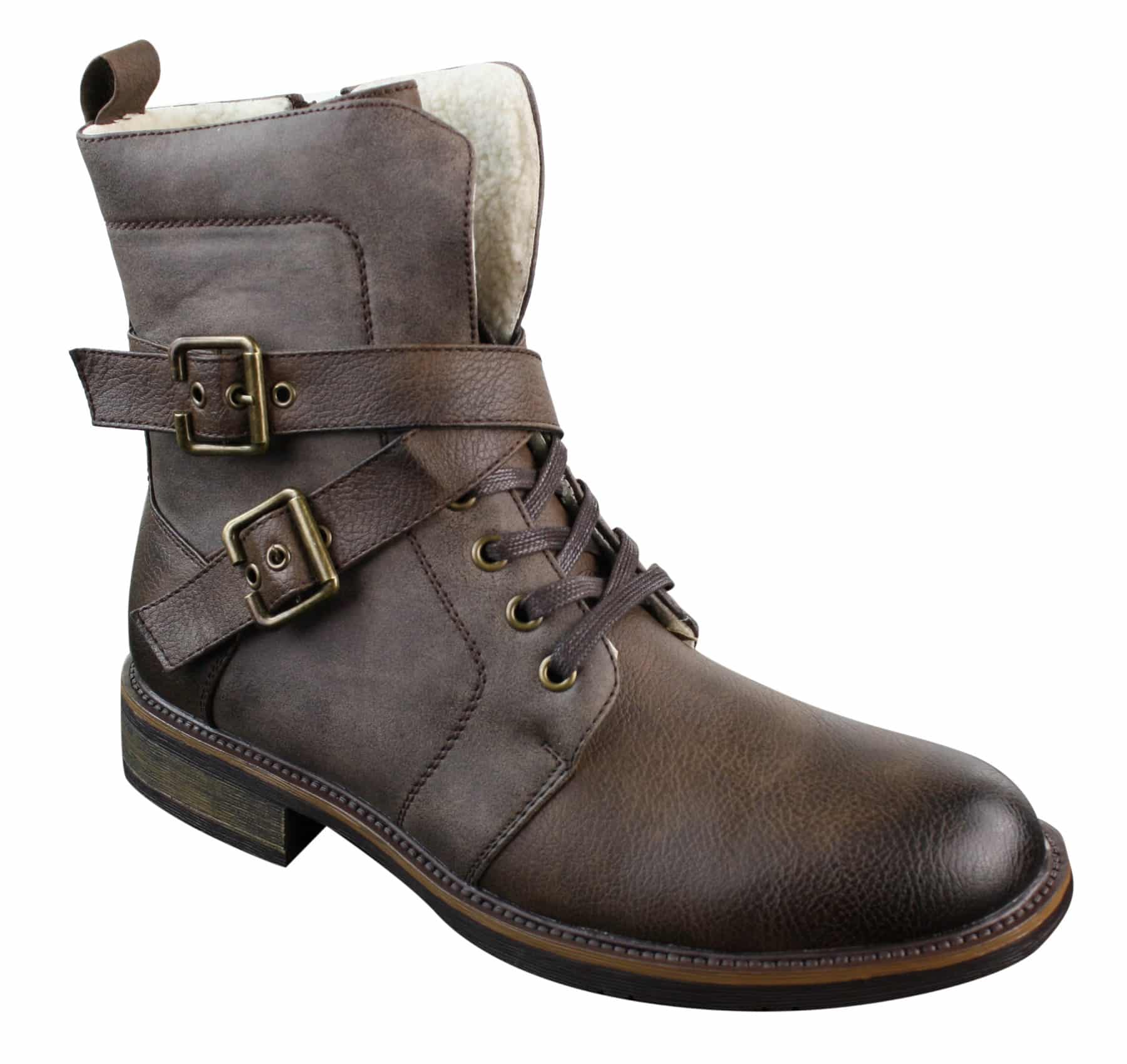 Botines de hombre estilo punk rock gótico emo motero con hebilla de cuero y forro polar.