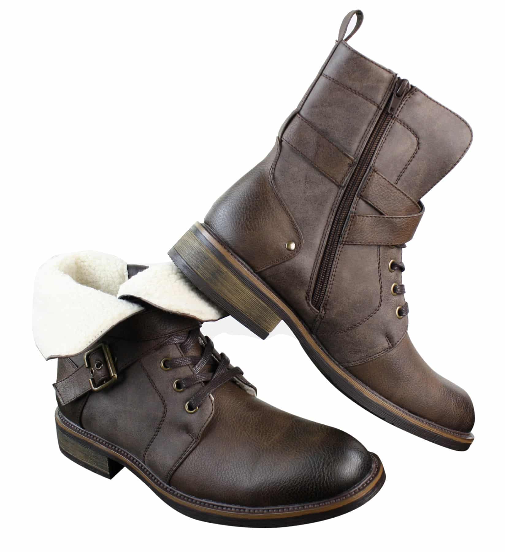 Botines de hombre estilo punk rock gótico emo motero con hebilla de cuero y forro polar.