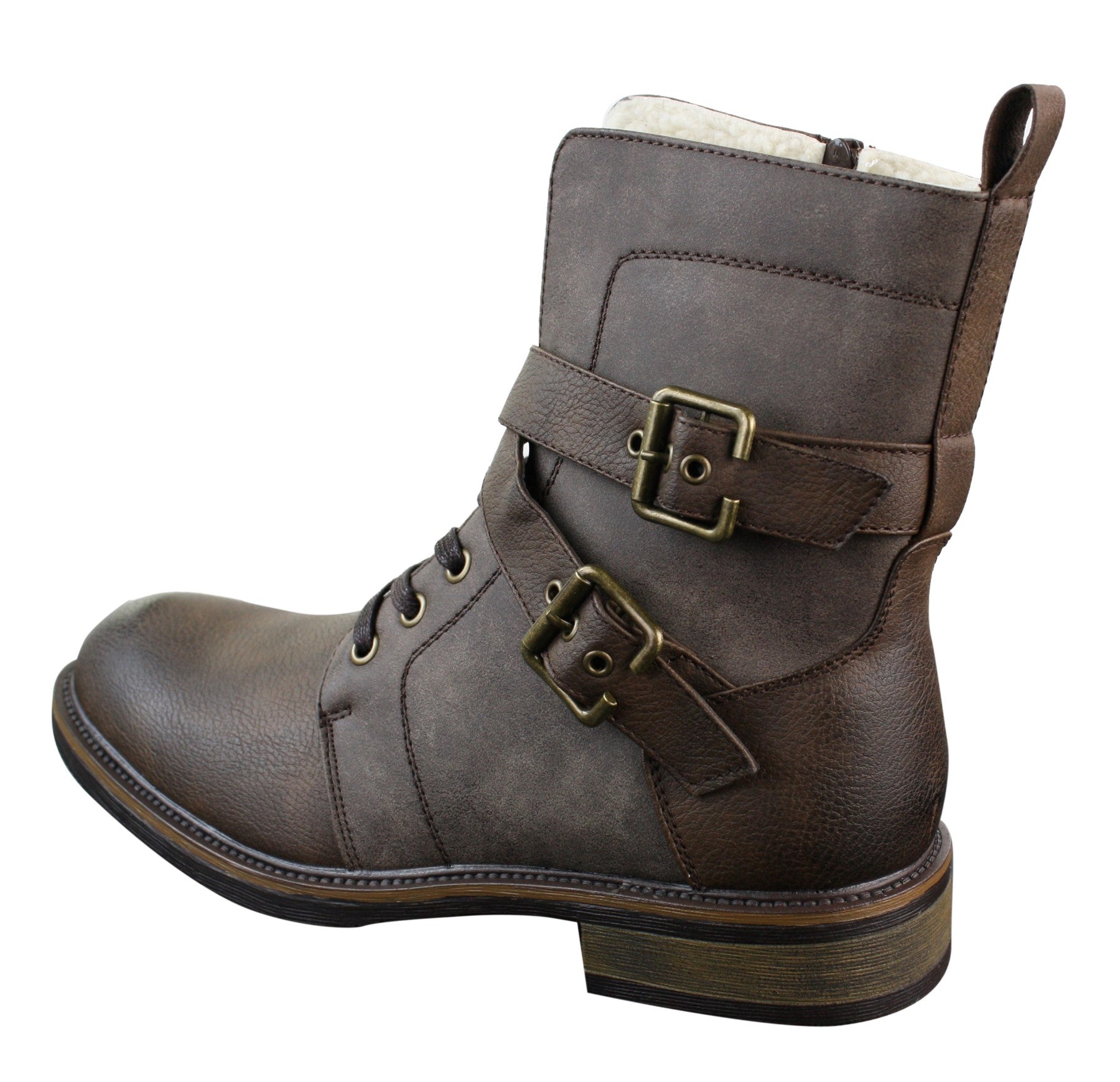 Botines de hombre estilo punk rock gótico emo motero con hebilla de cuero y forro polar.