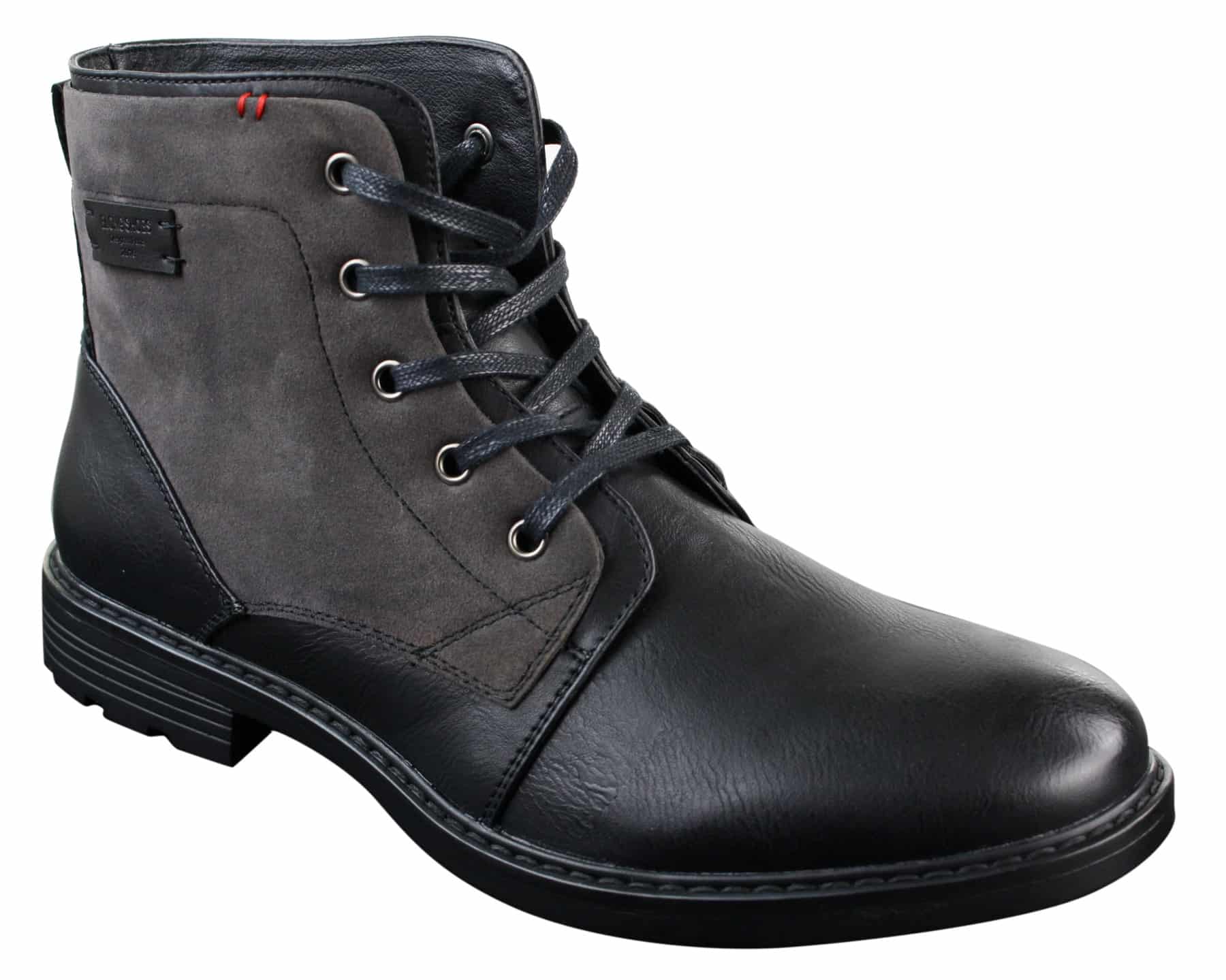 Botas de combate para hombre de cuero sintético y gamuza con cordones hasta el tobillo, estilo vaquero militar motero.