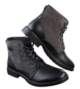 Botas de combate para hombre de cuero sintético y gamuza con cordones hasta el tobillo, estilo vaquero militar motero.