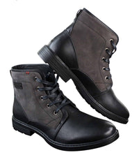 Botas de combate para hombre de cuero sintético y gamuza con cordones hasta el tobillo, estilo vaquero militar motero.
