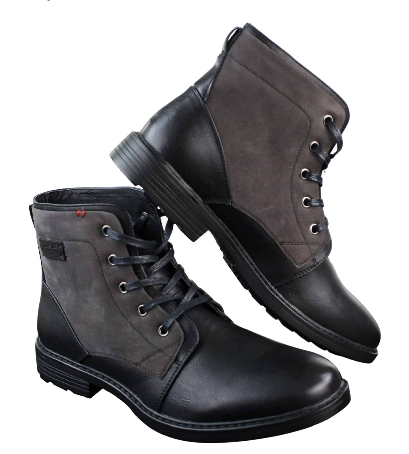 Botas de combate para hombre de cuero sintético y gamuza con cordones hasta el tobillo, estilo vaquero militar motero.