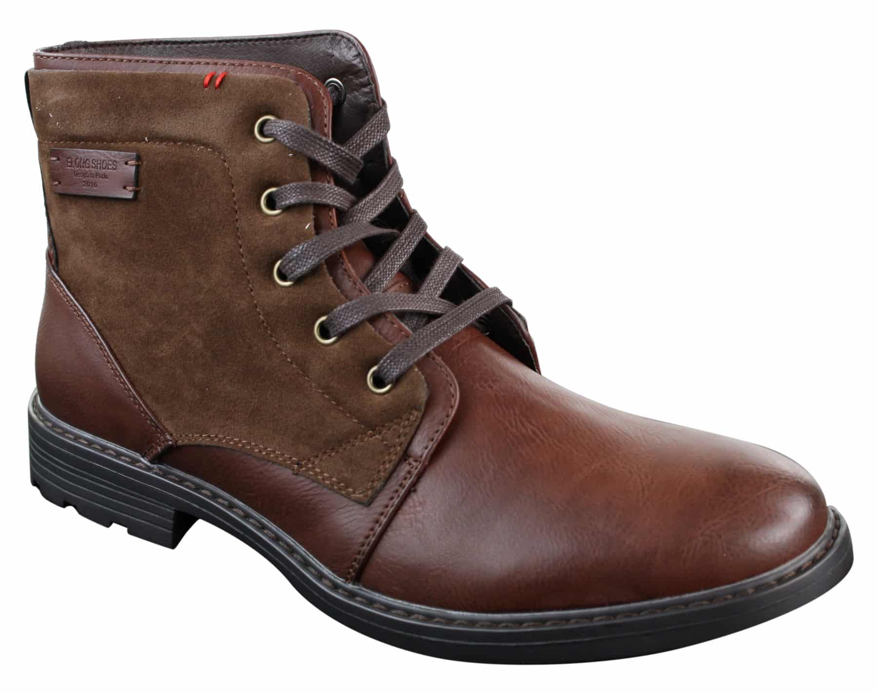Botas de combate para hombre de cuero sintético y gamuza con cordones hasta el tobillo, estilo vaquero militar motero.