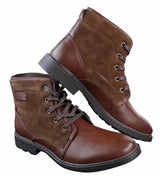Botas de combate para hombre de cuero sintético y gamuza con cordones hasta el tobillo, estilo vaquero militar motero.