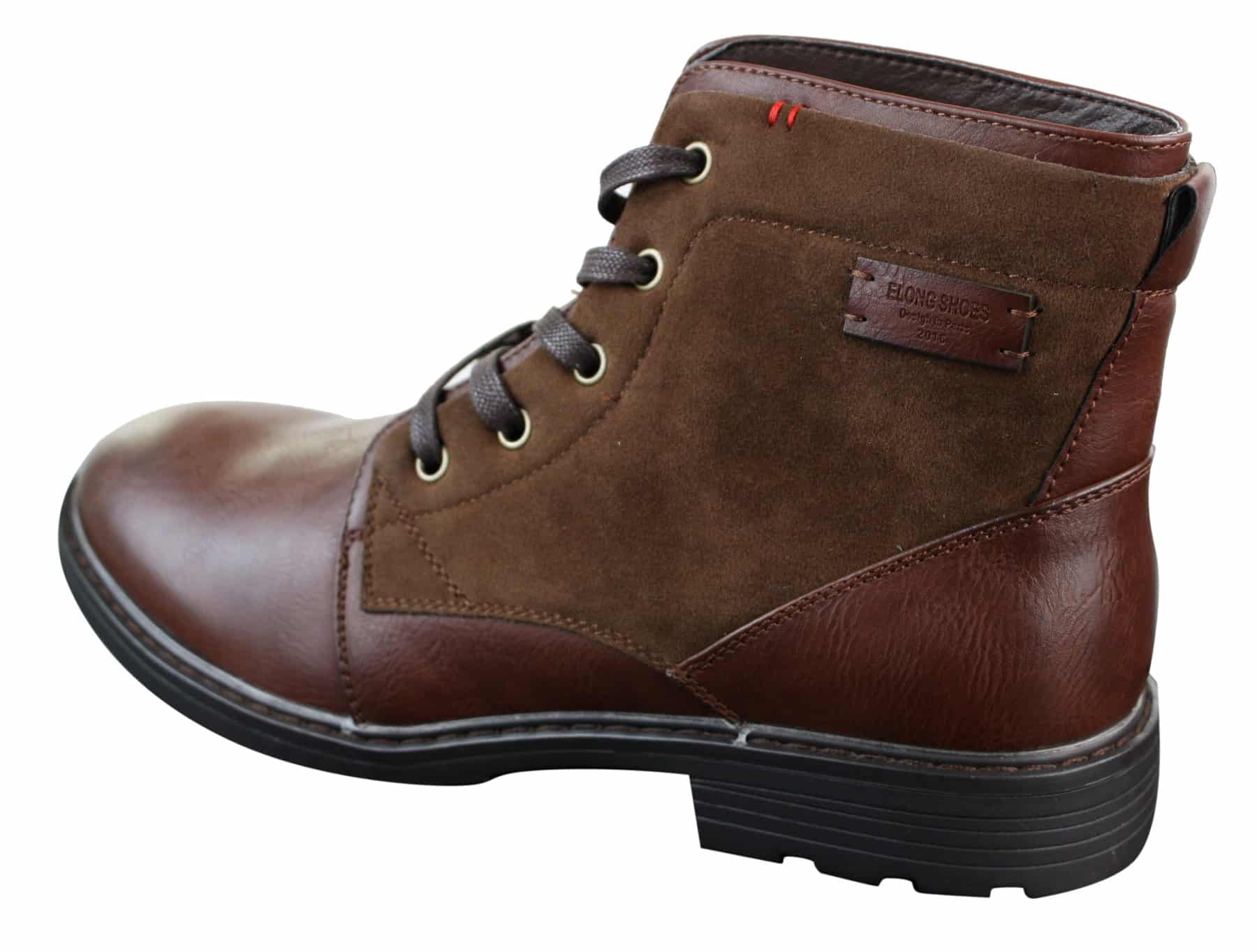Botas de combate para hombre de cuero sintético y gamuza con cordones hasta el tobillo, estilo vaquero militar motero.