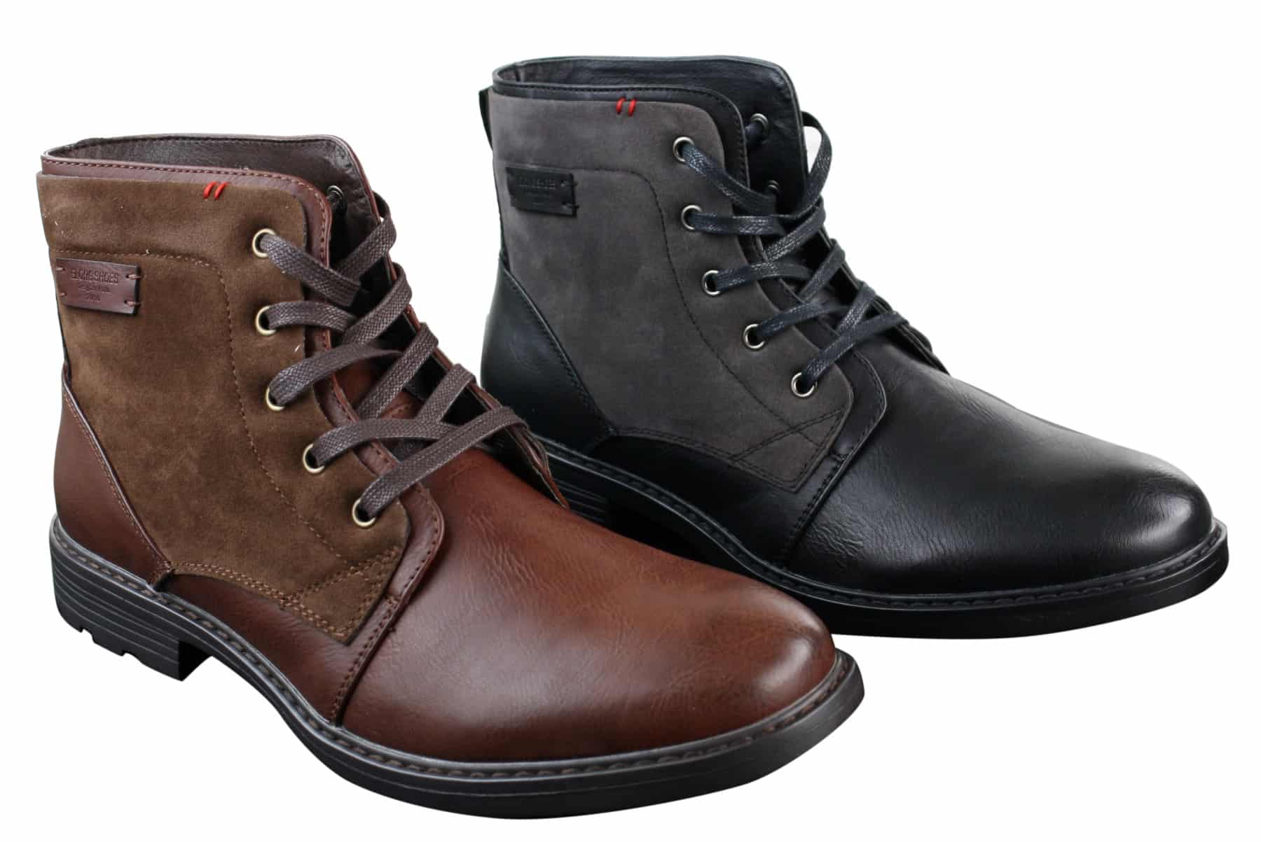 Botas de combate para hombre de cuero sintético y gamuza con cordones hasta el tobillo, estilo vaquero militar motero.