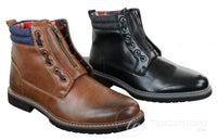 Elong EL0653 - Botines casuales de hombre con cremallera y cordones, estilo punk rock gótico emo, de cuero marrón y negro.