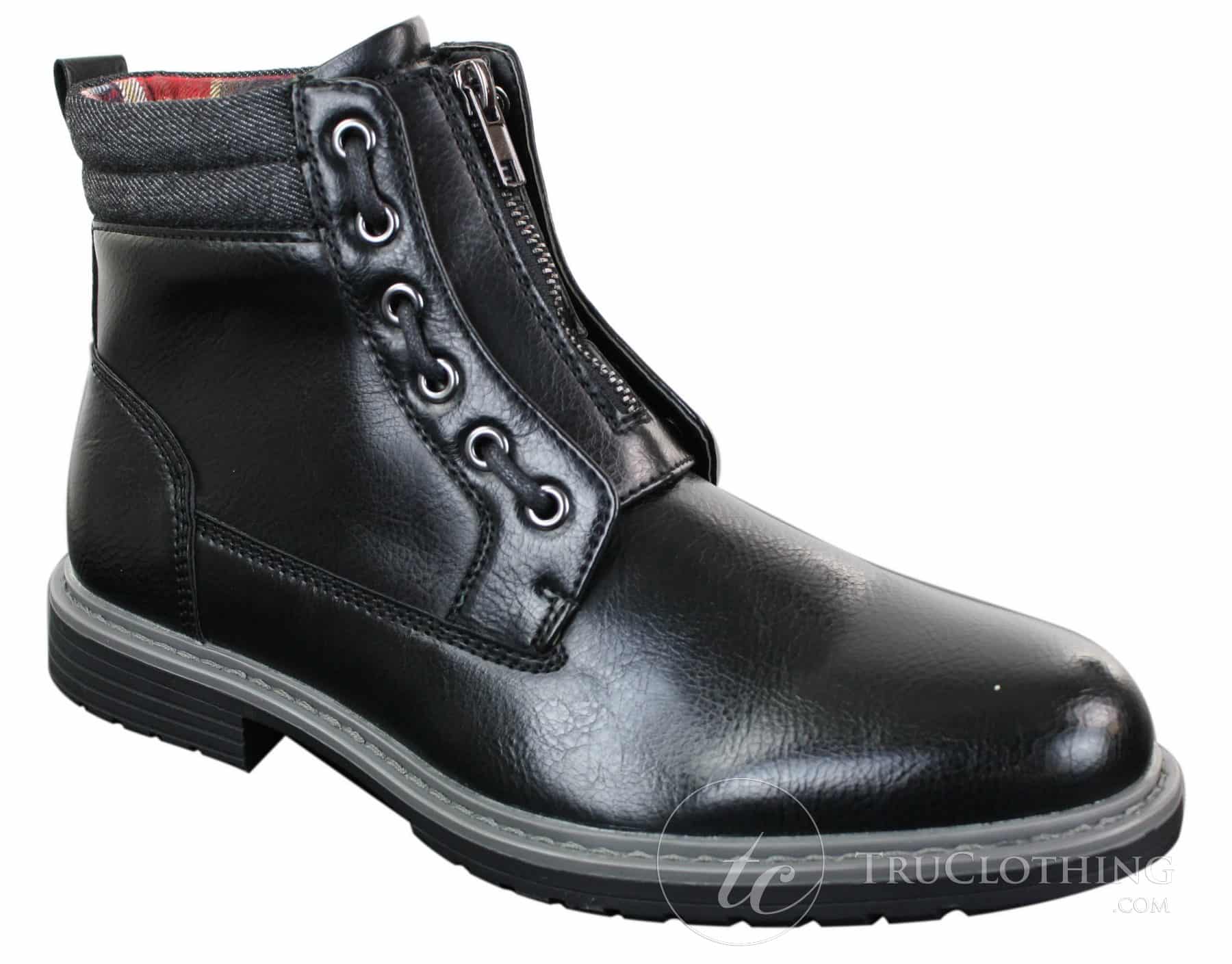 Elong EL0653 - Botines casuales de hombre con cremallera y cordones, estilo punk rock gótico emo, de cuero marrón y negro.