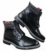 Elong EL0653 - Botines casuales de hombre con cremallera y cordones, estilo punk rock gótico emo, de cuero marrón y negro.