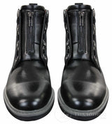 Elong EL0653 - Botines casuales de hombre con cremallera y cordones, estilo punk rock gótico emo, de cuero marrón y negro.