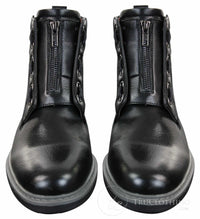 Elong EL0653 - Botines casuales de hombre con cremallera y cordones, estilo punk rock gótico emo, de cuero marrón y negro.
