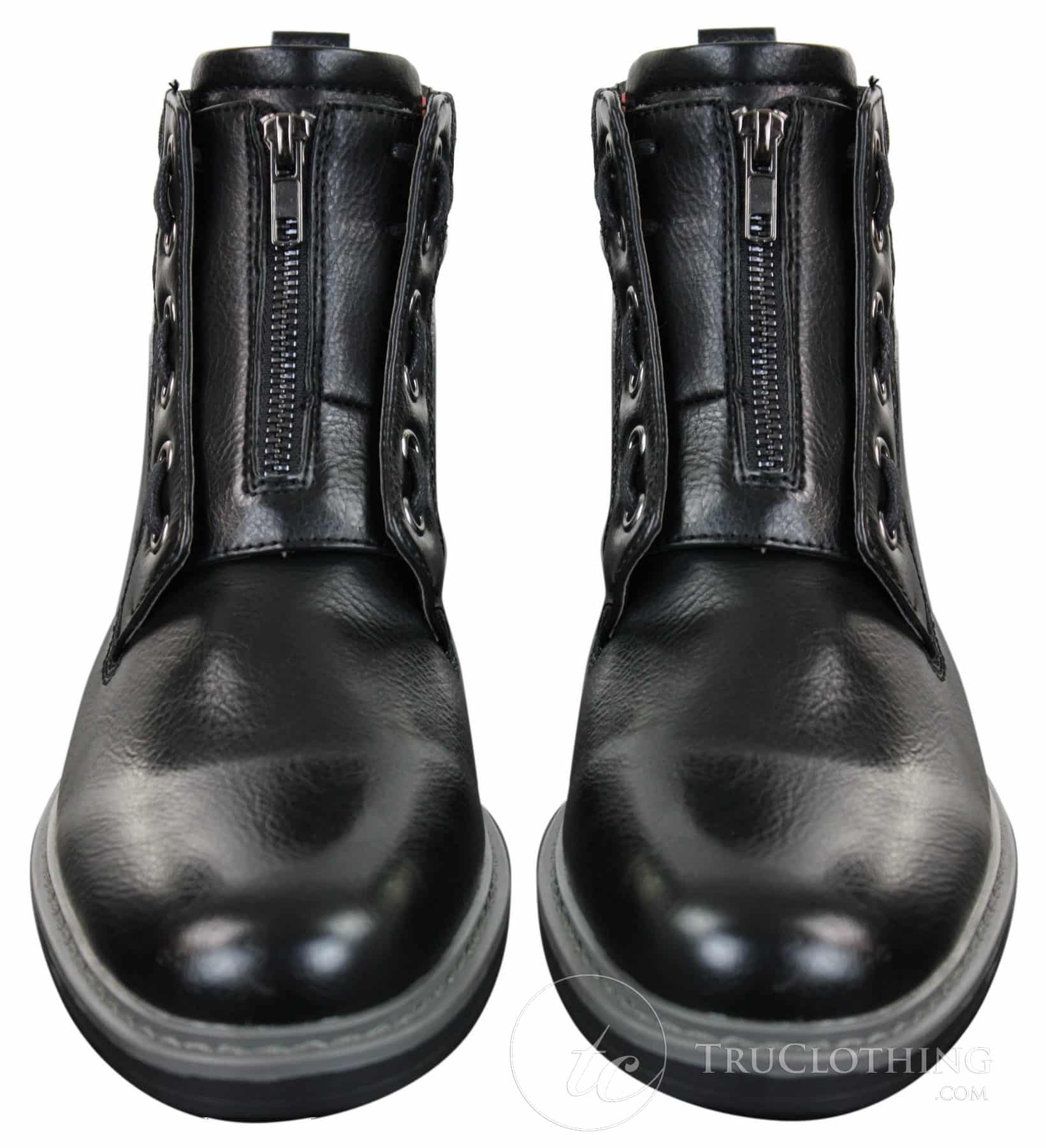 Elong EL0653 - Botines casuales de hombre con cremallera y cordones, estilo punk rock gótico emo, de cuero marrón y negro.