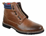 Elong EL0653 - Botines casuales de hombre con cremallera y cordones, estilo punk rock gótico emo, de cuero marrón y negro.
