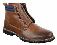 Elong EL0653 - Botines casuales de hombre con cremallera y cordones, estilo punk rock gótico emo, de cuero marrón y negro.