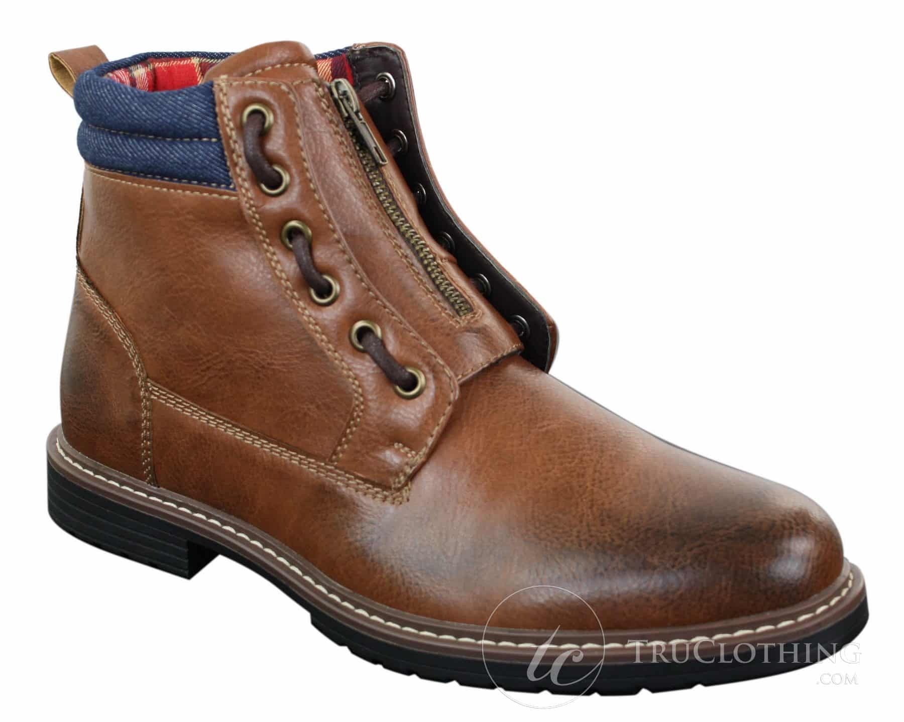 Elong EL0653 - Botines casuales de hombre con cremallera y cordones, estilo punk rock gótico emo, de cuero marrón y negro.