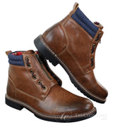 Elong EL0653 - Botines casuales de hombre con cremallera y cordones, estilo punk rock gótico emo, de cuero marrón y negro.